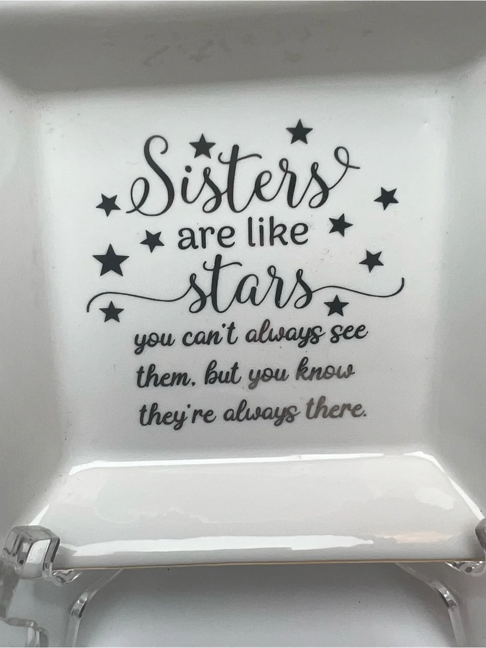 Decorative 'Sisters Are Like Stars' Trinket Dish - White with Gold Trim